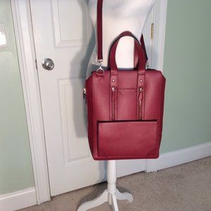 ESTARER LAPTOP SHOULDER BAG, LEATHER, 16"x12"x3.5", WINE